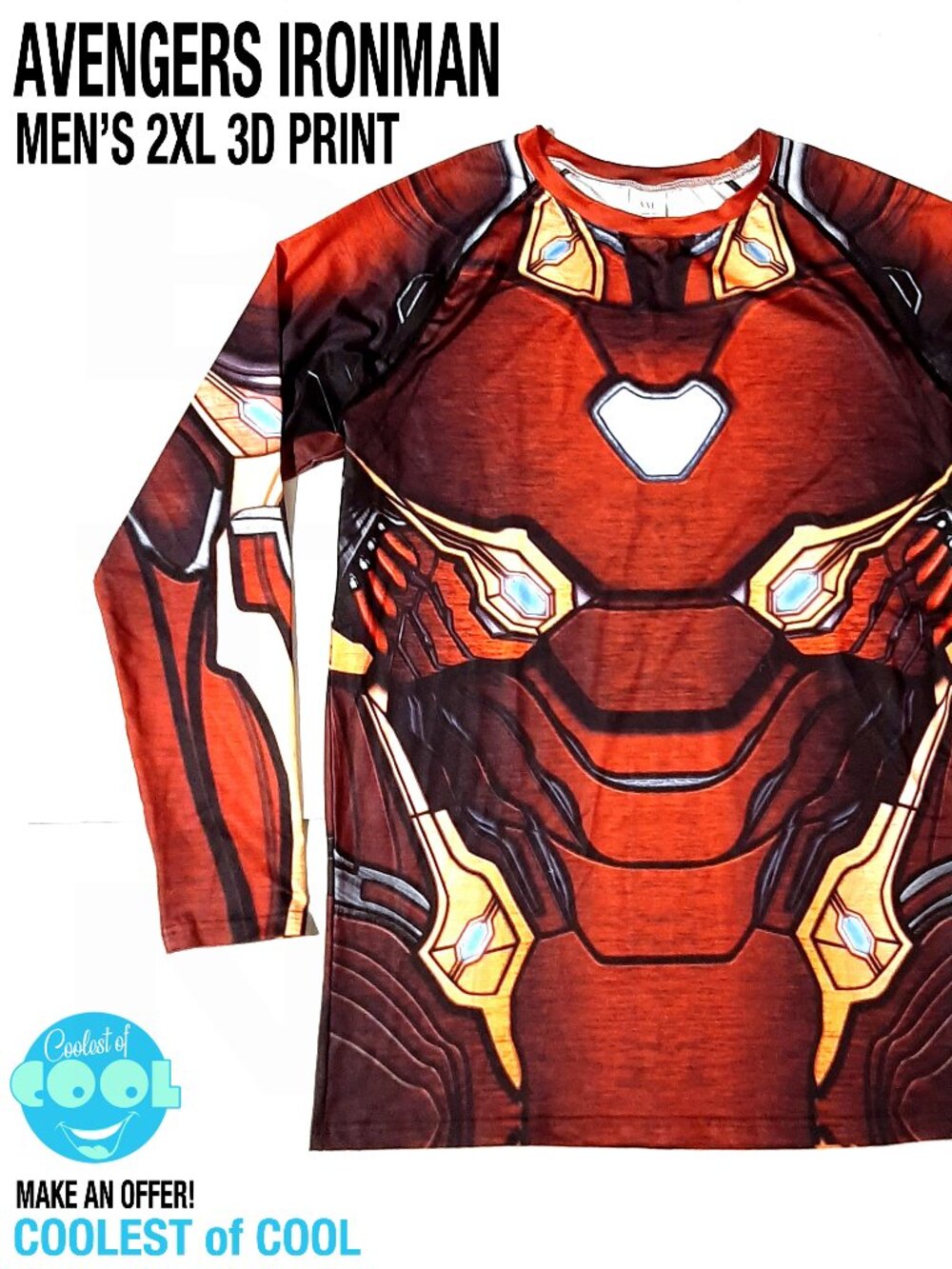Tony Stark Iron Man suit shirt 3D print men's XXL Avengers athletic 2XL tee new